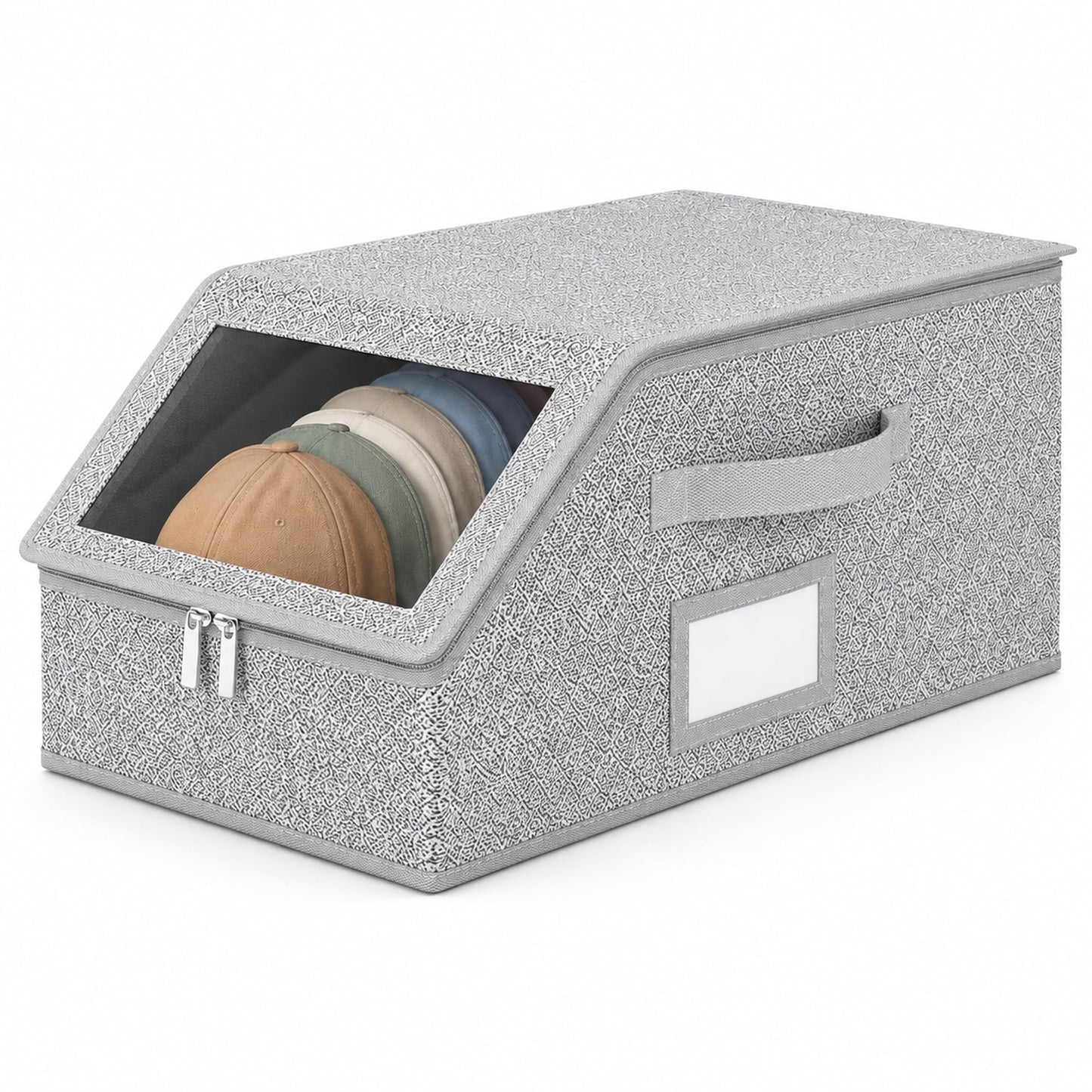Pancutetoubao Baseball Cap Storage Box for 12 Caps, Stackable Hat Storage Organiser with Clear Window, Dust-Proof Zip Lid, PP Board Support