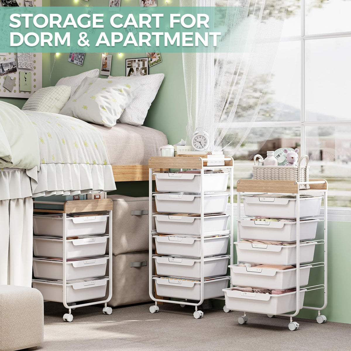 SYKIARIOL 4-Drawer Storage Trolley Rolling Cart, White