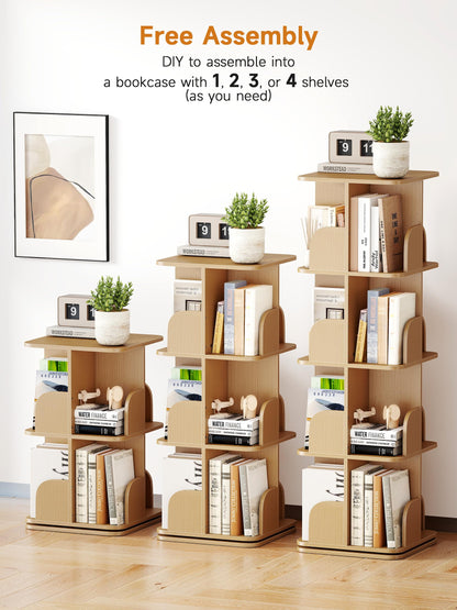 yeshine 4 Tier Rotating Bookshelf Wood Square Revolving Bookcase