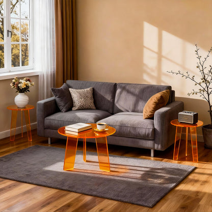Dewrhiixe Acrylic Round Coffee Table, Clear Circle Modern Lucite Side Table for Living Room, Bedroom, Office (Orange, 60×60×40 cm)