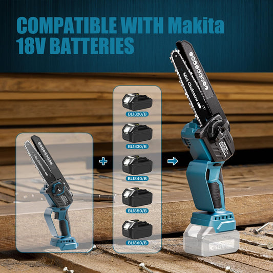 MIRTHBUY Mini Chainsaw Cordless 6&8 Inch,Chainsaw Electric Brushless,Upgrade Lubrication System,fit for Makita 18V,Portable Saw for Garden Courtyard