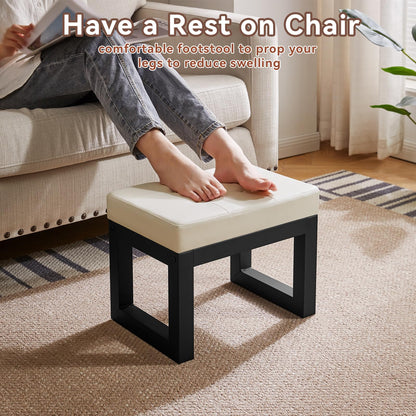 IBUYKE 16 Inch Small Foot Stool Ottoman, Rectangle PU Faux Leather Foot Rest with Padded Seat and Metal Legs