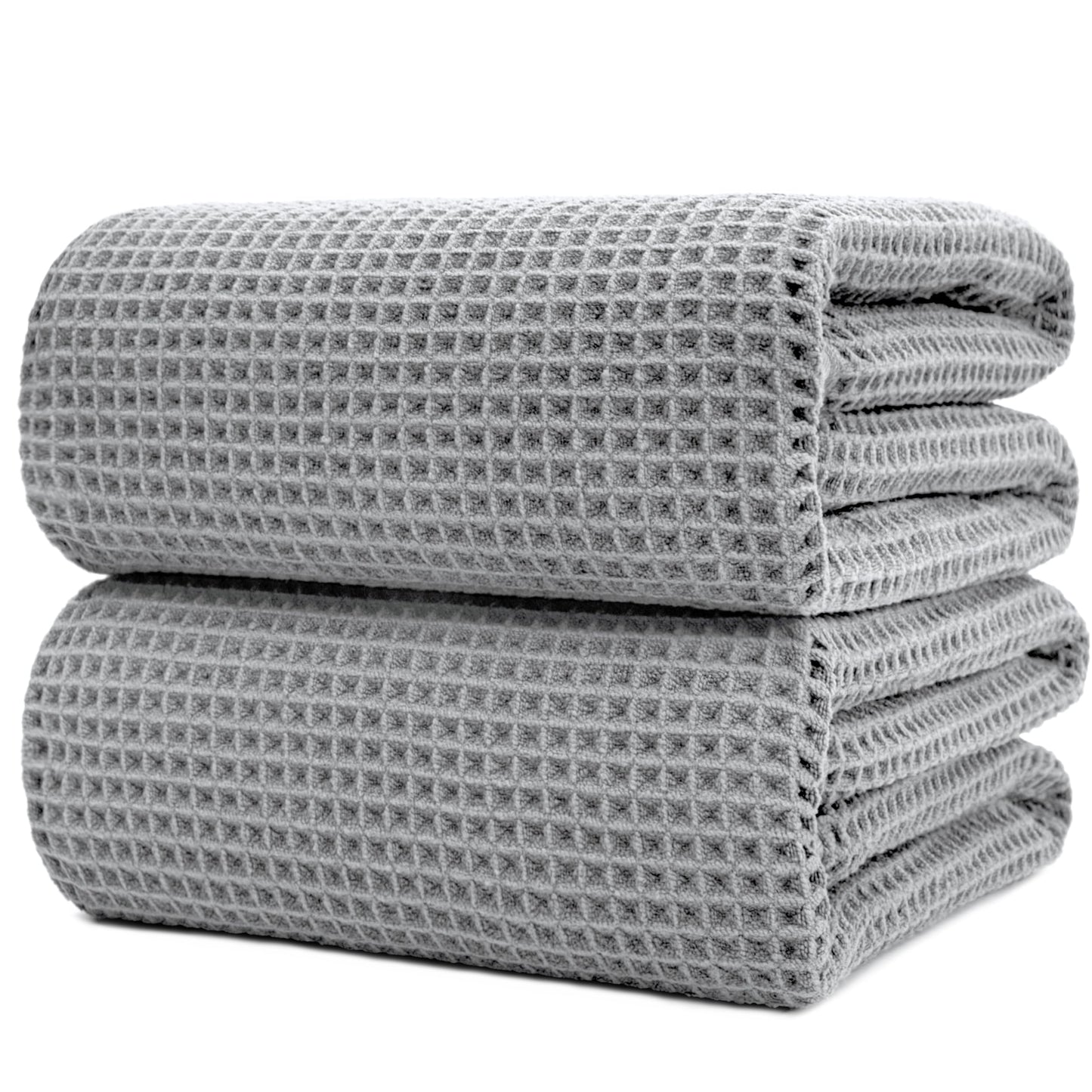 POLYTE 430 gsm Microfibre Quick Dry Lint Free Bath Sheet, 89 x 178 cm, Set of 2 (Waffle Weave)