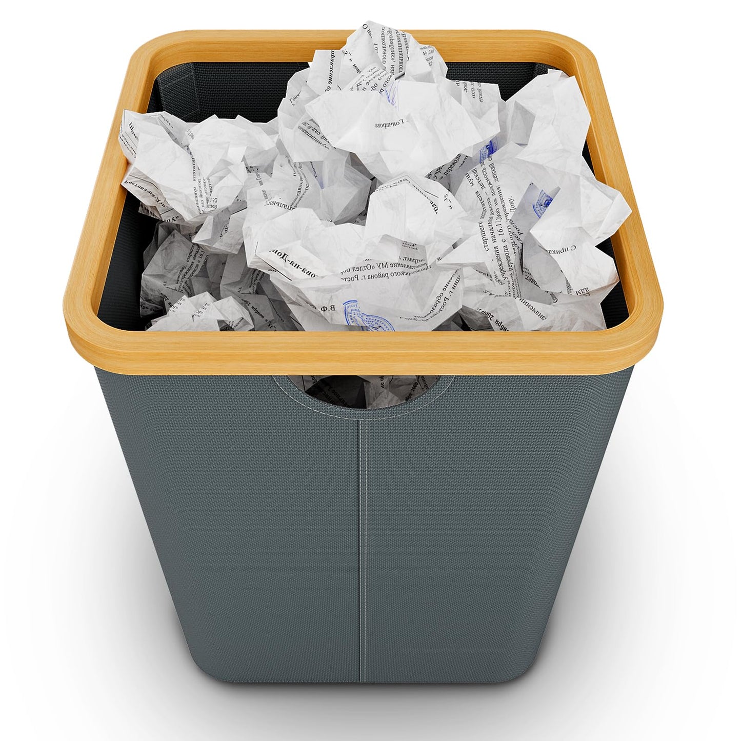 Vireon Waste Paper Bin with Bamboo Frame 30L Waste Basket with Oxford Fabric - Desk Bins for Office & Home Accessories (Grey, Square, 30, Litres)
