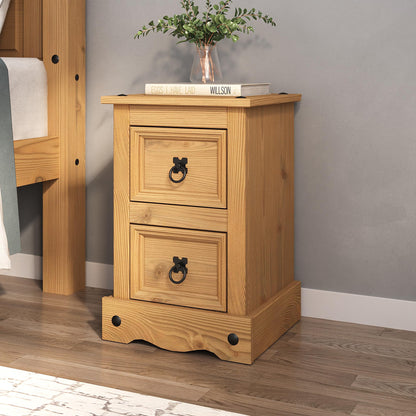 Corona Bedside Table 2 Drawer Side End Mexican Solid Waxed Pine