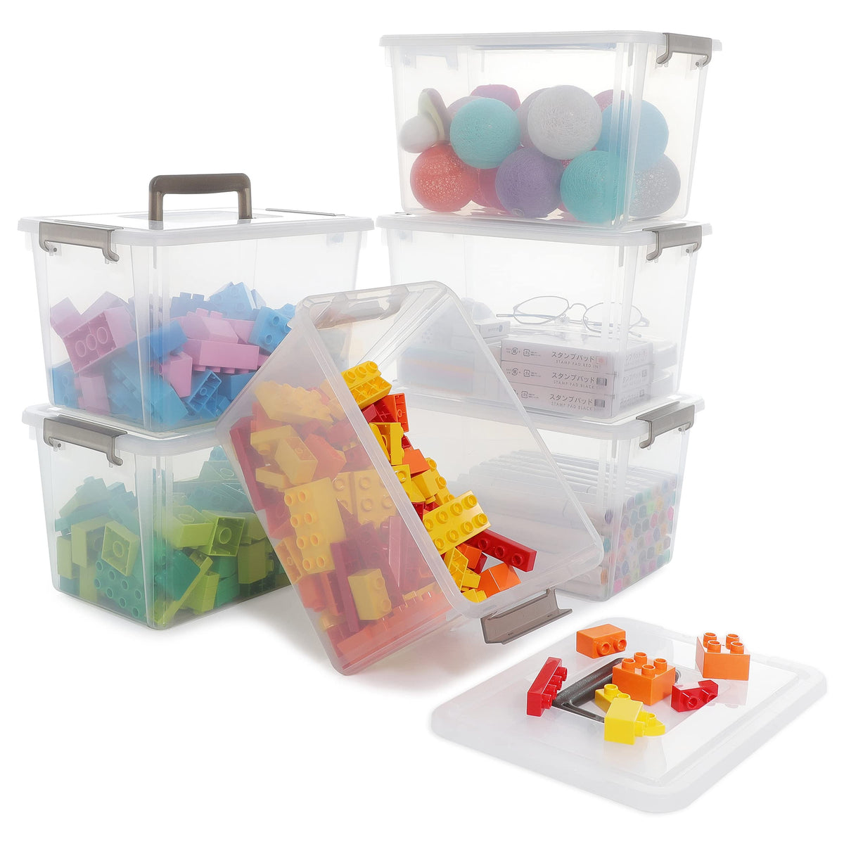 Citylife 6Packs 5L Plastic Storage Boxes with Lids, Clear Stackable Storage Box with Handle, Collection Boxes for Organizing Toys, Snacks, Tools