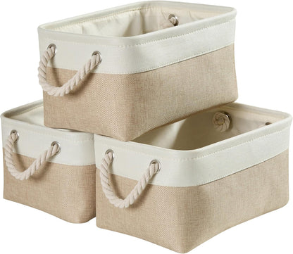 Mangata Fabric Storage Box set of 3, Foldable Fabric Storage Baskets with Handles for Cupboards, Wardrobe, Shelves, Bathroom, Clothes, Toys, Towel