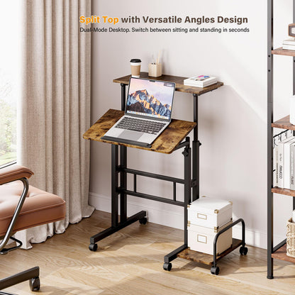 Dripex Standing Desk, Height Adjustable Rolling Desk with Tilting Table Top, Sit-Stand Workstation with Wheels, 60 x 60 cm, laptop Table
