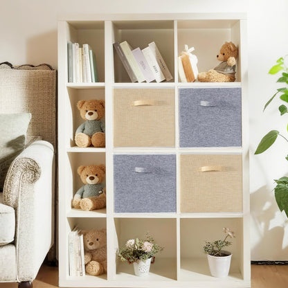 BrilliantJo Storage Box for cube, Set of 4 Organiser Basket Bin Drawers Containers with Handles for Storage Cube Unit, 33L x 38W x 33H cm Grey+Apricot