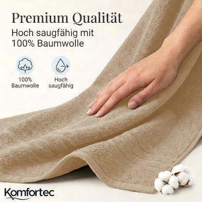 Komfortec Jumbo Bath Towels, 100% Cotton, Quick Dry, 80x200,Beige