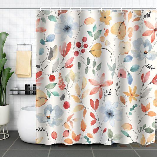 FLCSIed Floral Shower Curtain, Fabric Cloth Shower Curtains for Rustic Vintage Bathroom Decor, Shower Curtains with Watercolor Chic Cosmos, 72" W x