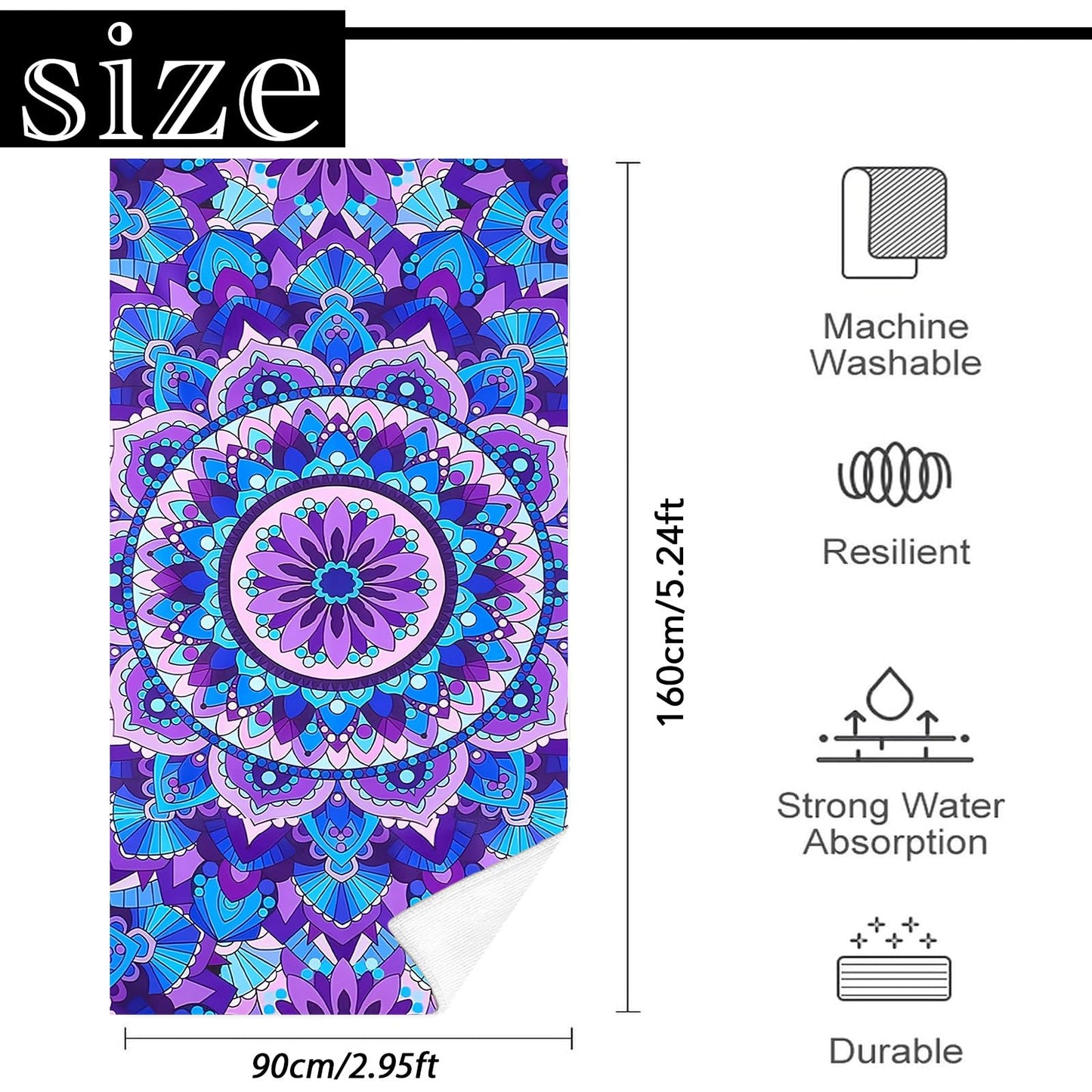 Mienocol Large Quick Dry Microfibre Beach Bath Towel for Adult,Mandala Flower Sand Free Beach Towel with Bag,Lightweight Gym Yoga Sports