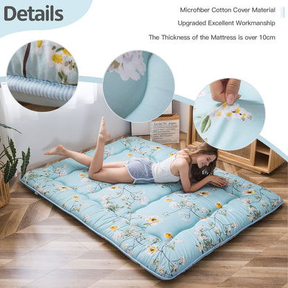 MAXYOYO Japanese Floor Futon Mattress, Thicken Tatami Mat Sleeping Pad Foldable Roll Up Mattress Dormitory Mattress Pad Floor Lounger Pillow Bed