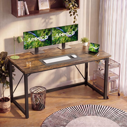 JUMMICO Computer Desk Table Workstation 140 x 50 x 75 cm for Office Living Room Bedroom Simple Assembly Industrial Design Black Desk Metal