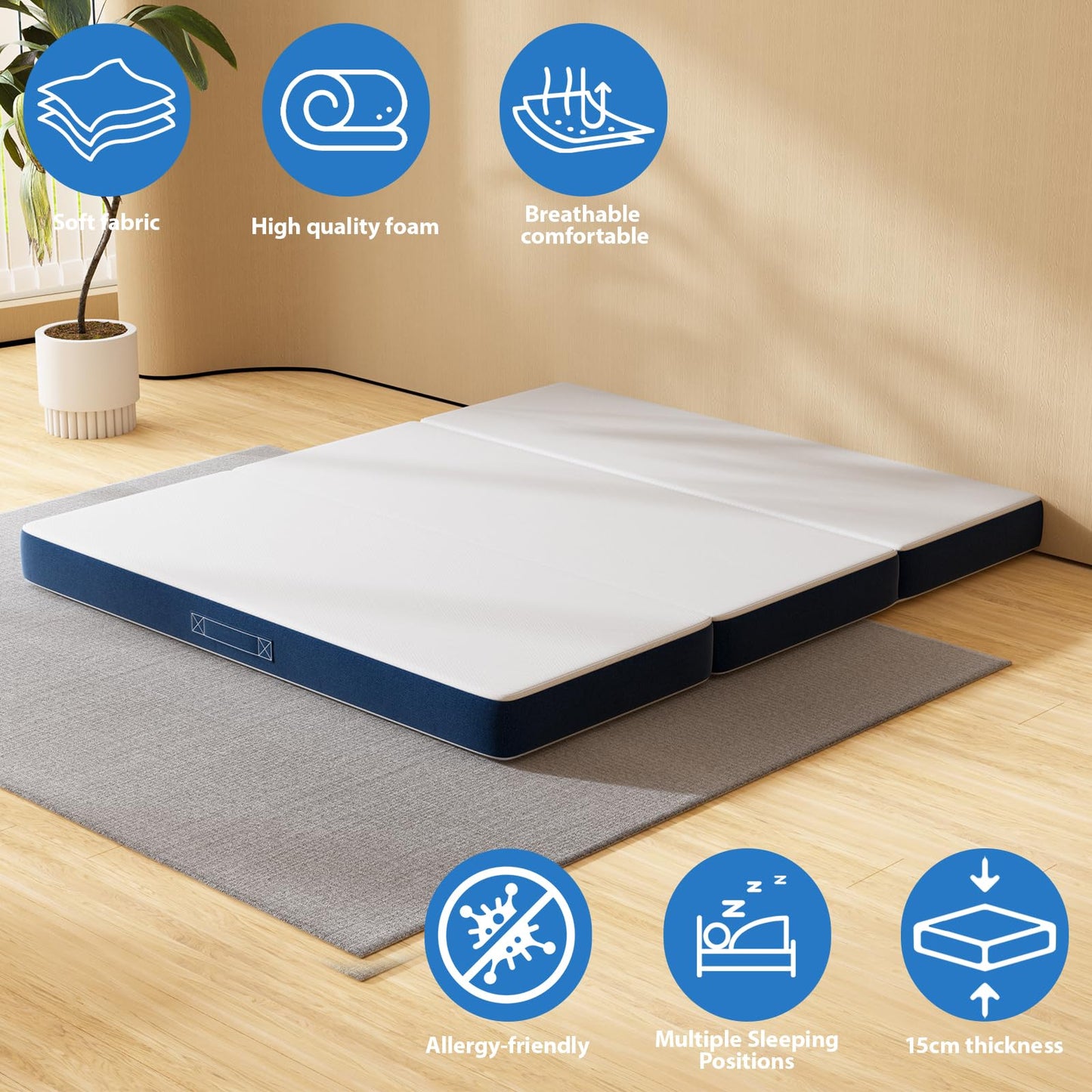 DEWINNER Folding Mattress Double, 135x190x15cm