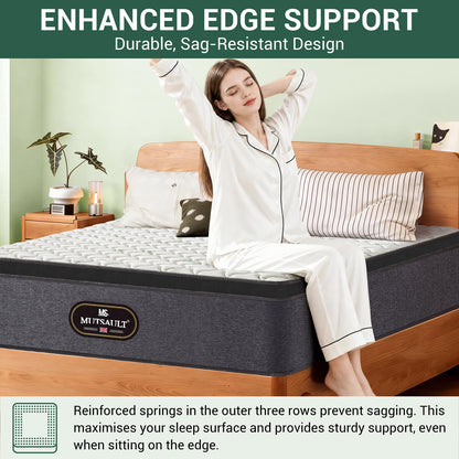 Mutsault Orthopaedic Single Mattress 3FT for Back Pain Relief, Luxe Euro Top Hybrid 7-Zone Pocket Sprung Mattress with Cooling Gel Memory Foam &