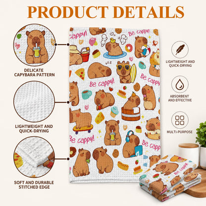 Vexilon 2 Pcs Capybara Kitchen Towels, Soft Absorbent Waffle Dish Cloths