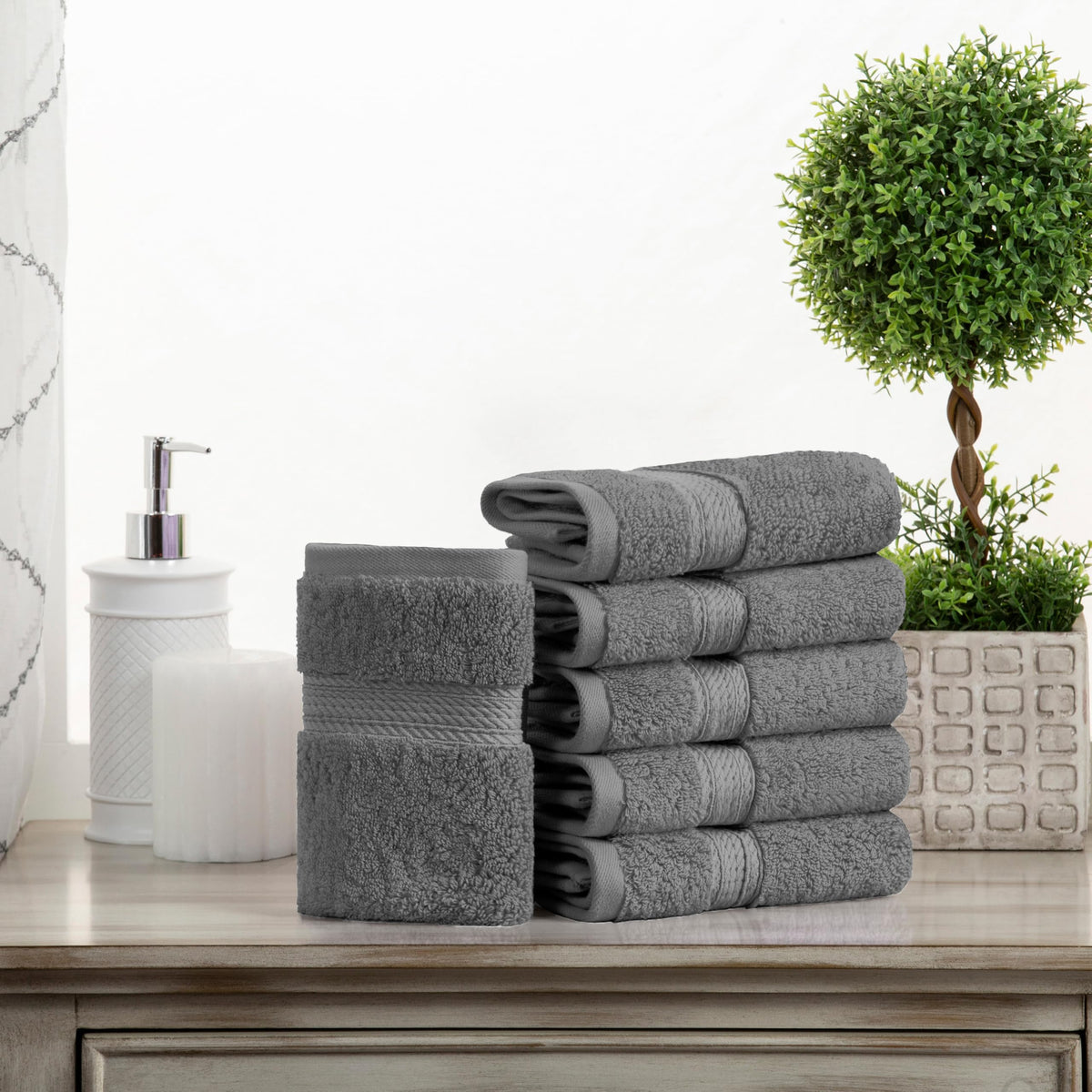 Superior 900 Gram 100% Premium Long-Staple Combed Cotton 6-Piece Face Towel Set, Charcoal