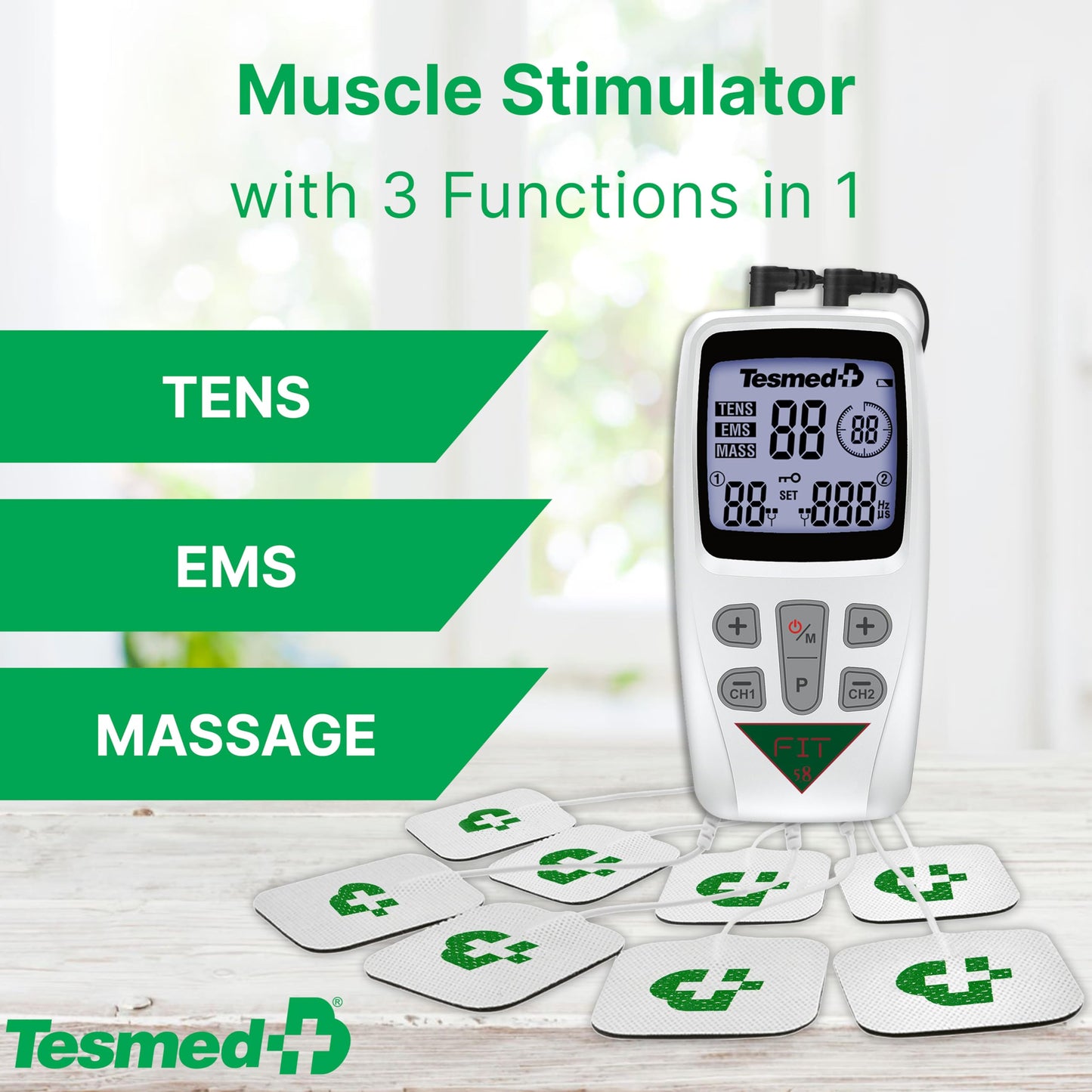 TESMED Fit Muscle Electrostimulator for EMS, TENS, Massage (3 in 1), 22 programs of which 6 are customizable, perfect for relieving Pain and