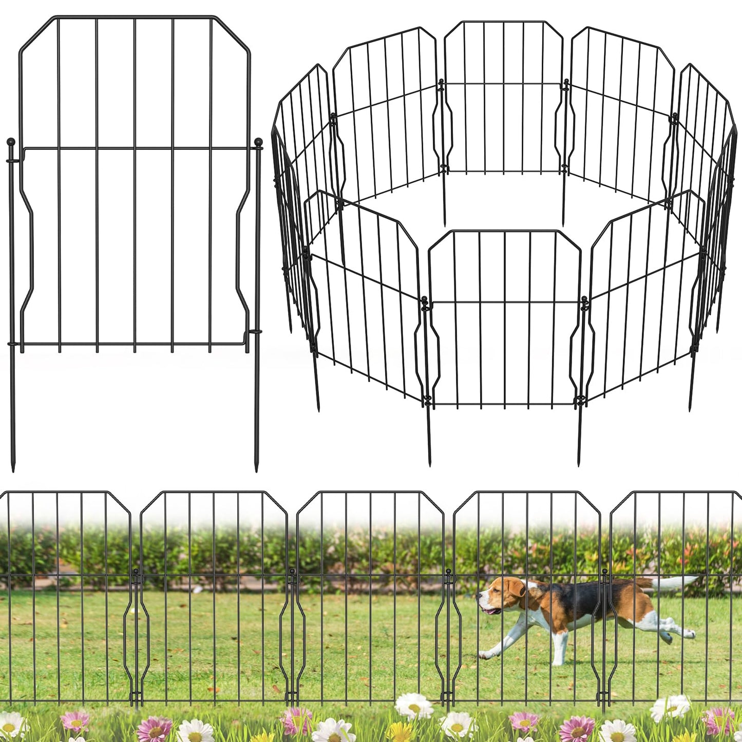 WELDUN Metal Garden Fence, Total 310CM(L) ? 41CM(H), 10 Pack Dog Fencing, Decorative Fences Garden Flower Bed and Animal Barrier, for Rabbit Dog Yard