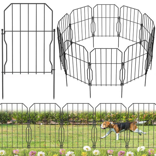 WELDUN Metal Garden Fence, Total 310CM(L) ? 41CM(H), 10 Pack Dog Fencing, Decorative Fences Garden Flower Bed and Animal Barrier, for Rabbit Dog Yard
