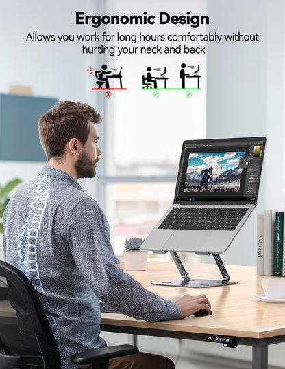 TECKNET Laptop Stand for Desk, Adjustable Ergonomic Laptop Holder (Grey)