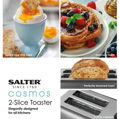 Salter COMBO-8799 Kettle And Toaster Set ? Grey 1.7L Fast Boil Kettle With Pull Top Lid, 2-Slice Electric Toaster, 360? Swivel Base, Water Window, 7
