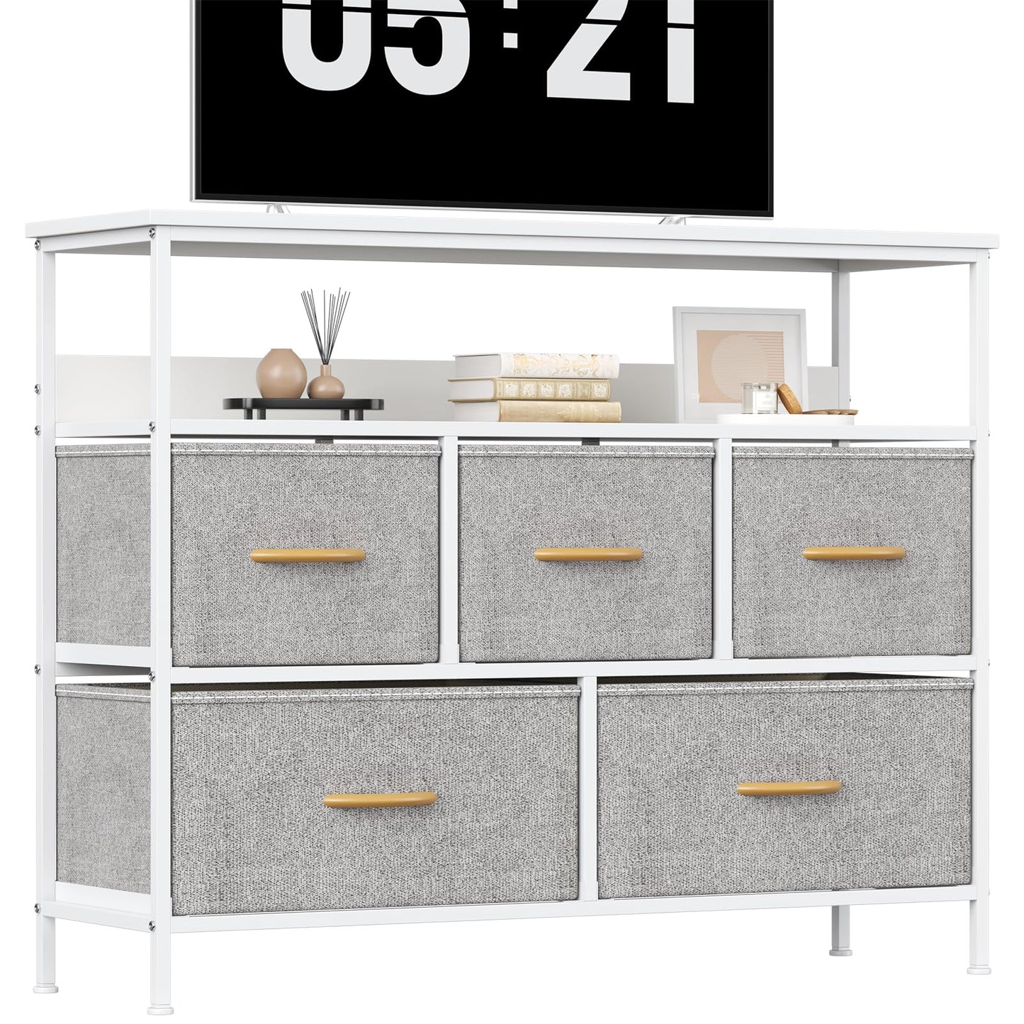 KU Syang 5-Drawer Chest of Drawers with TV Stand | Heavy-Duty Steel Frame & Scratch-Resistant MDF Top