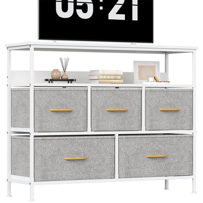 KU Syang 5-Drawer Chest of Drawers with TV Stand | Heavy-Duty Steel Frame & Scratch-Resistant MDF Top