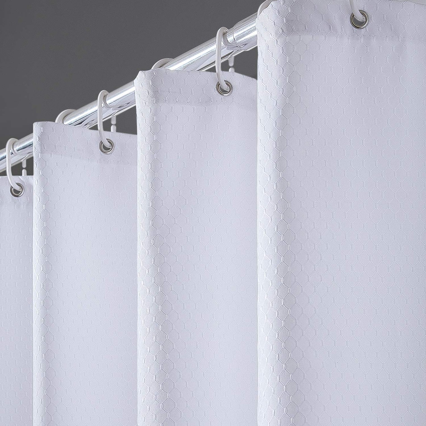 Furlinic Shower Curtain 60x71 Waterproof Mould Resistant White Weighted Fabric Curtains for Bathtub Bathroom Wetroom 150x180cm Set with 10 ADS Hooks.