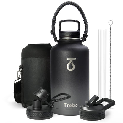 Trebo Stainless Steel Water Bottle 2L, Wide Mouth Insulated Water Bottle Double with Paracord Handle Sports Bottle Keep Cold 48 Hours Water Bottle