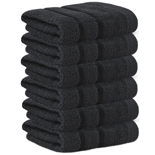 Towelogy? Fast Drying Flannel Face Cloth 100% Cotton Super Soft Premium Washcloths Facial Towels | OEKO-TEX Certified 33x33 cm (Noir, 6)