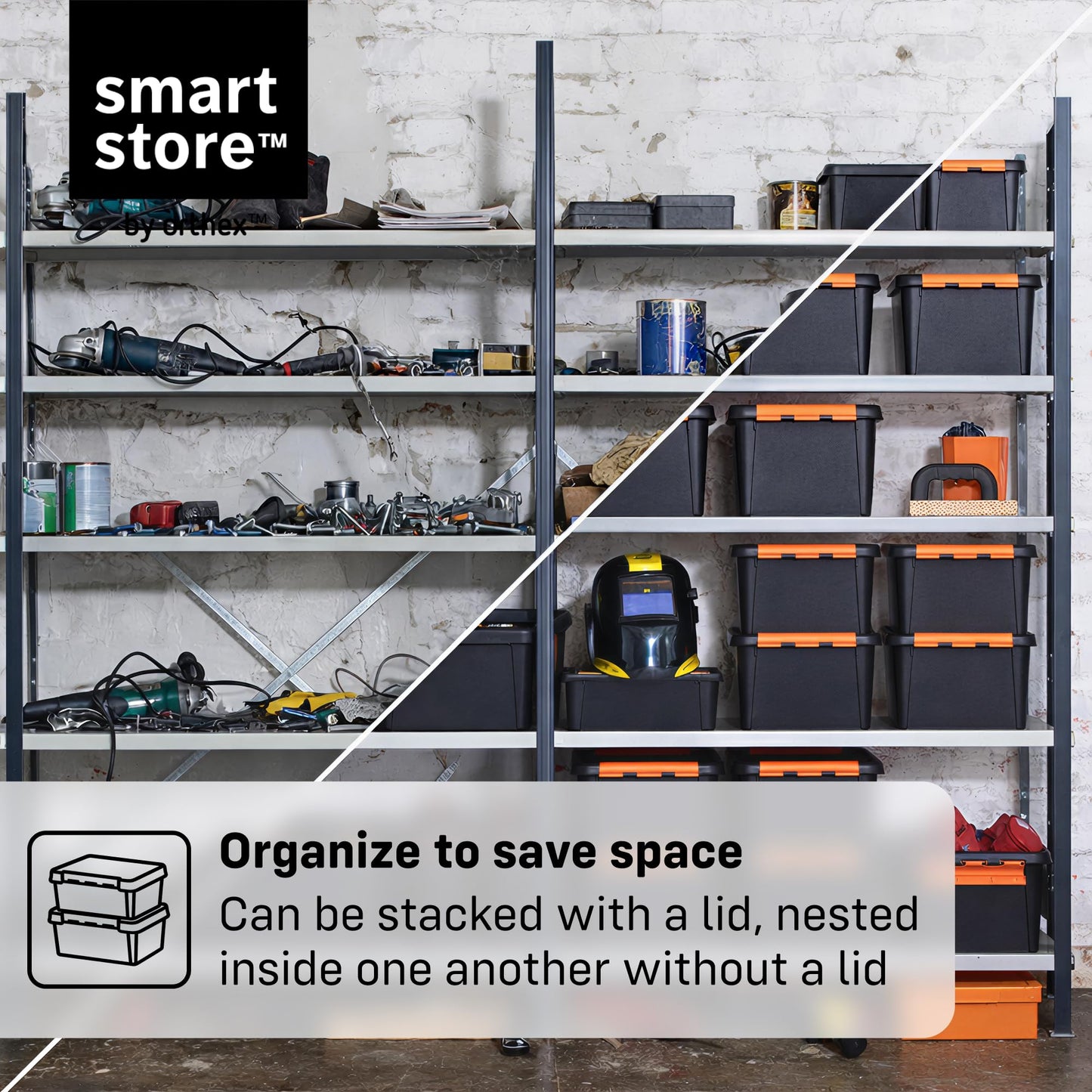 SmartStore extra-durable plastic storage boxes with lids | 14 L | 10-pack | Stackable bins with clip locks for tools, garage, or moving | BPA-free