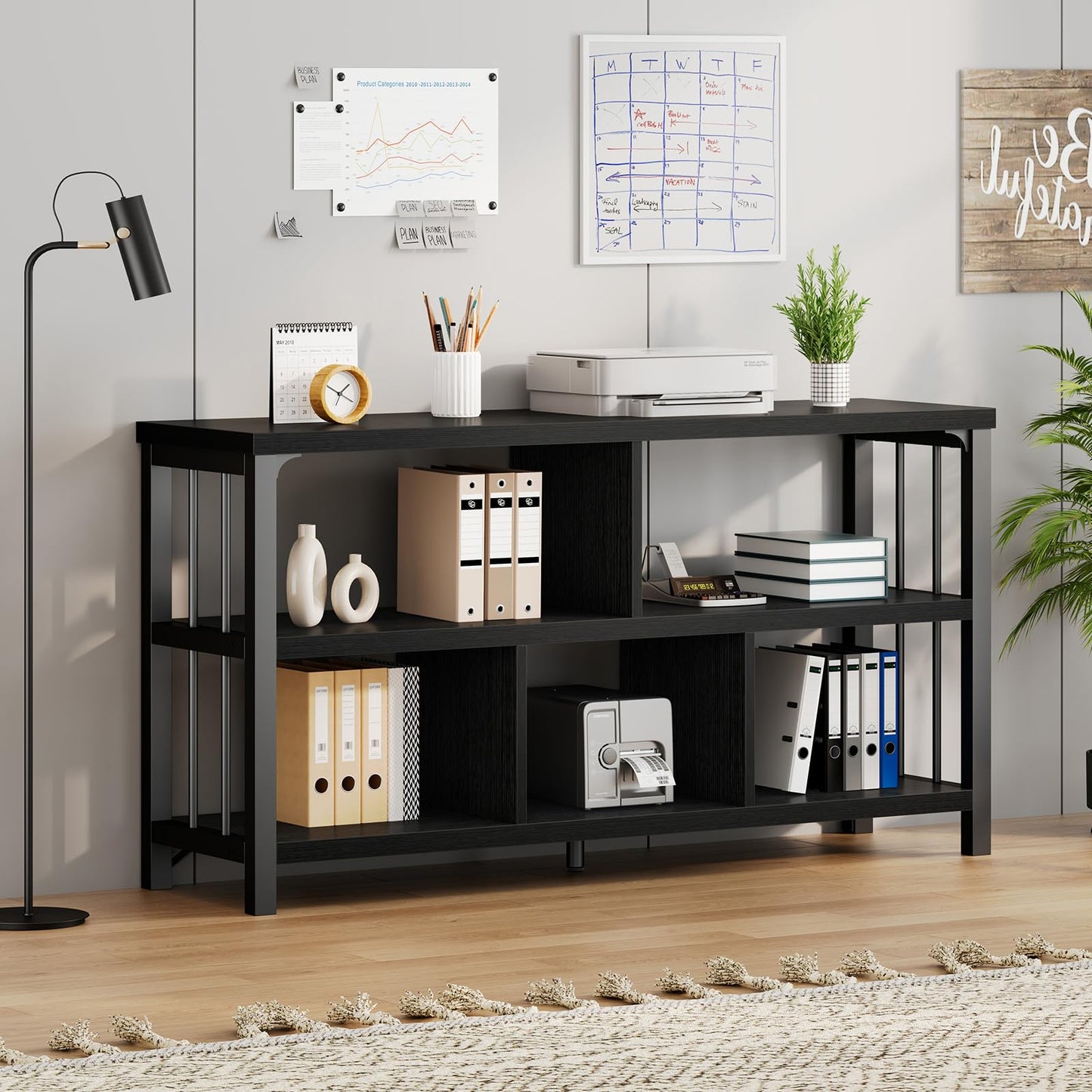IBF 5 Cube Storage Organizer Bookshelf Low Bookcase 120cm Black Oak