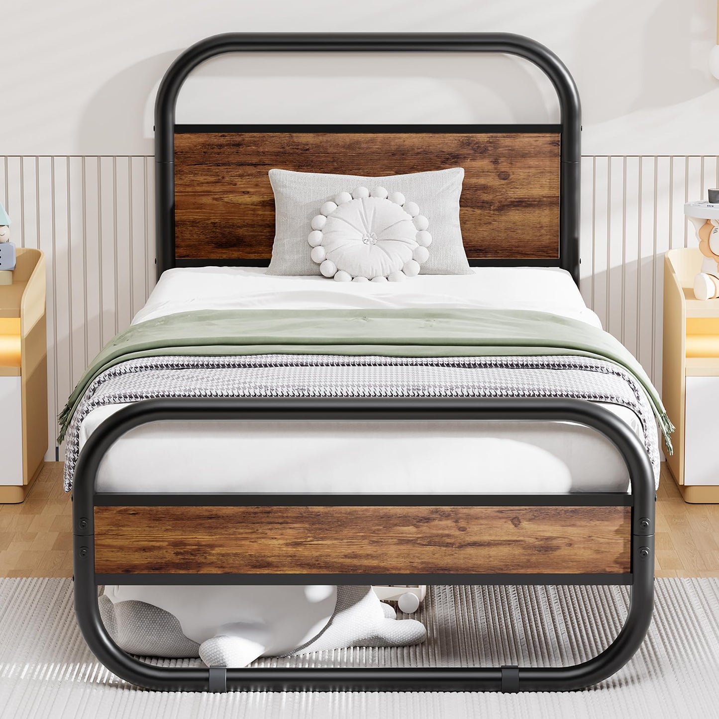 Diahomy 3ft Single Bed Frame, 90x190cm Metal Platform Bed, Bed Base,Brown