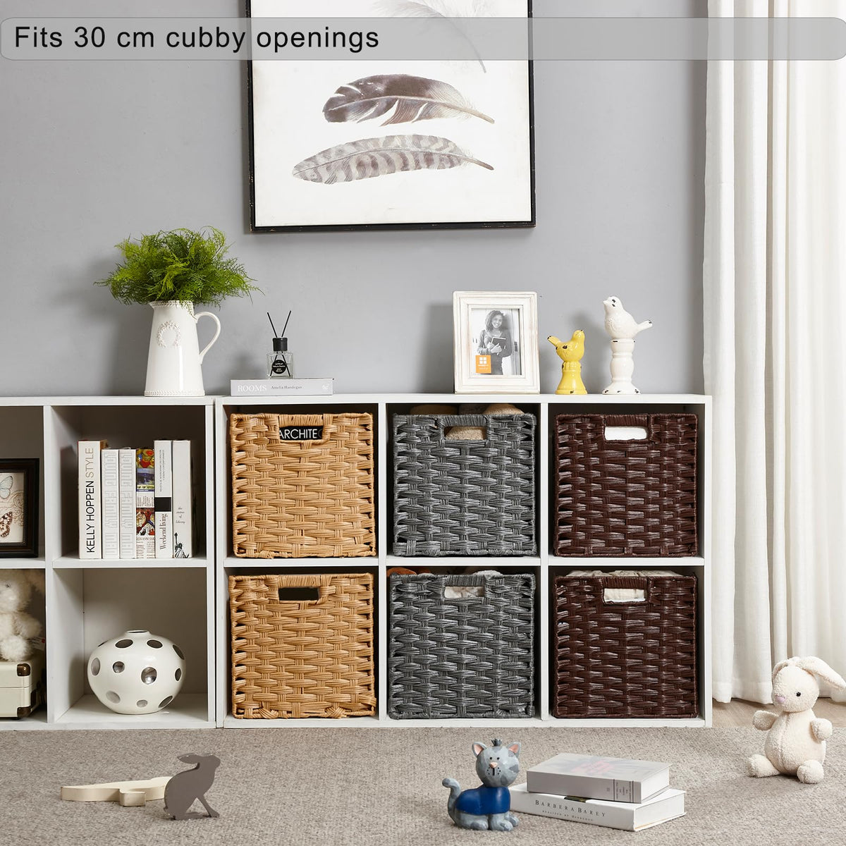 Mangata 28 cm Storage Cube Boxes for 30 cm Closet, Rattan Effect Storage Baskets, Wicker Woven Polyrattan Material Closet Organizer, 28x28x28 cm