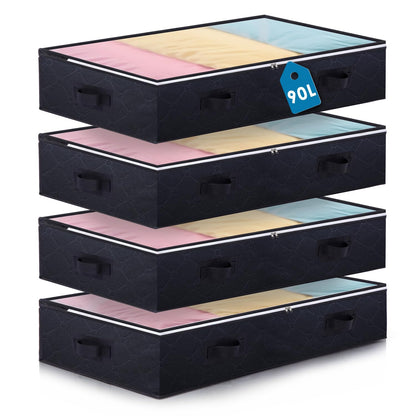 Boic 4 Packs 90L Underbed Storage, Foldable Under Bed Storage, Large UnderbedStorage Boxes With Lids