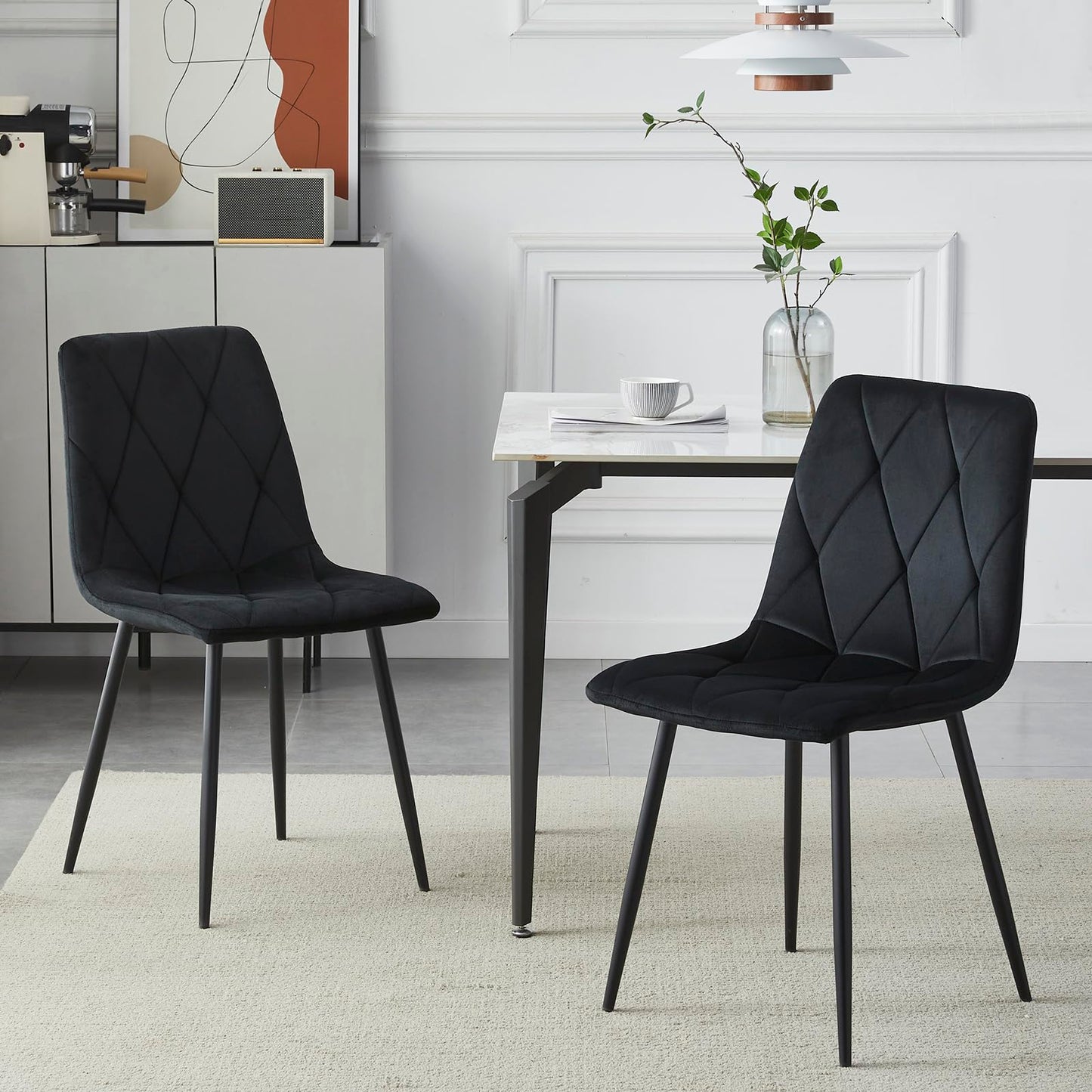 Artist Hand Set of 4 Dining Chairs for Dining Room Living Room, Velvet Fabric Kitchen Chairs Set with Upholstered Seat Backrest Solid Metal Legs