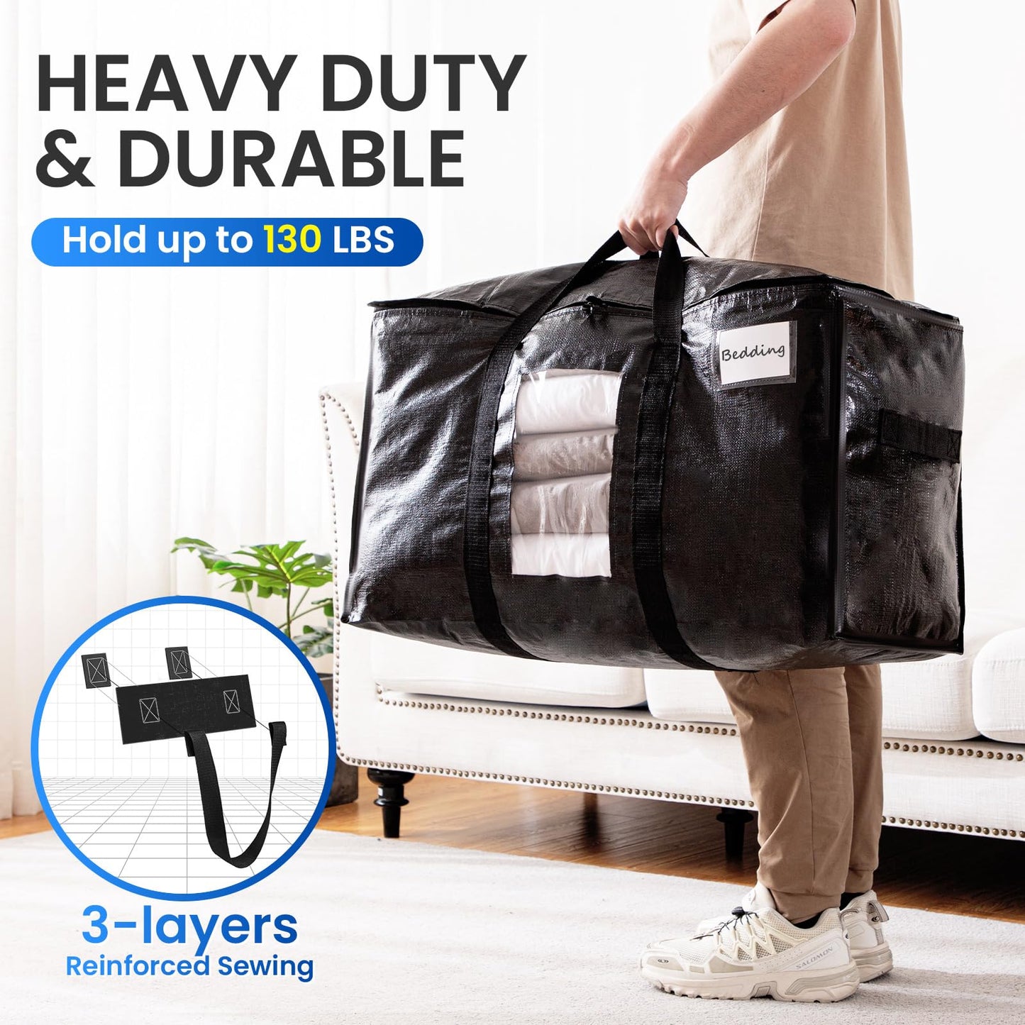 TAILI Moving Bags Extra Large Heavy Duty 6 Pack,Clear Window & Reinforced Handles, Storage Bags with Zips for