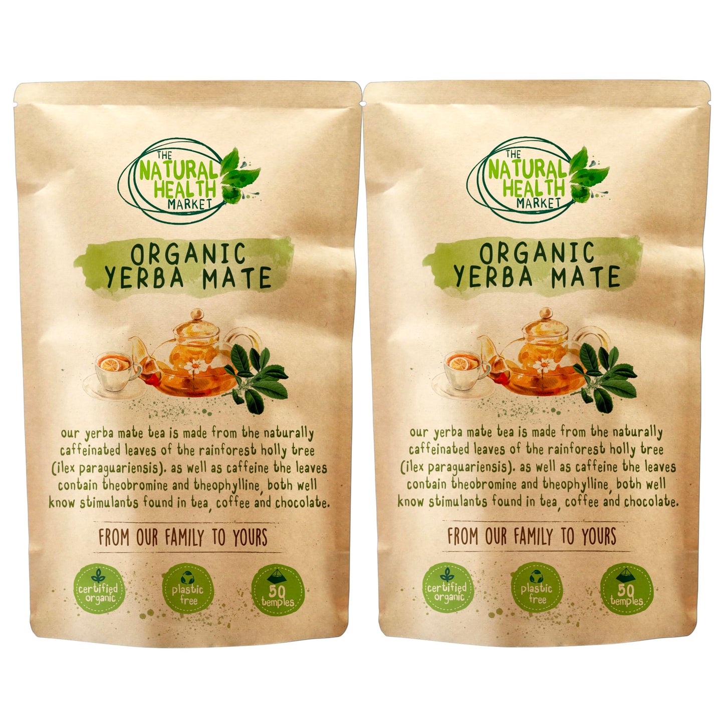 The Natural Health Market Organic Yerba Mate Tea Bags 100 Pack (2x50) ? Pure Leaf, Brazil Origin