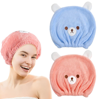 Gjinxi 2 Packs Hair Towel Wrap for Kid, Soft Hair Wrap Towels, Rapid Drying Towel Cute Bear Hair Turban Towel Absorbent Hair Drying Towel Wrap for