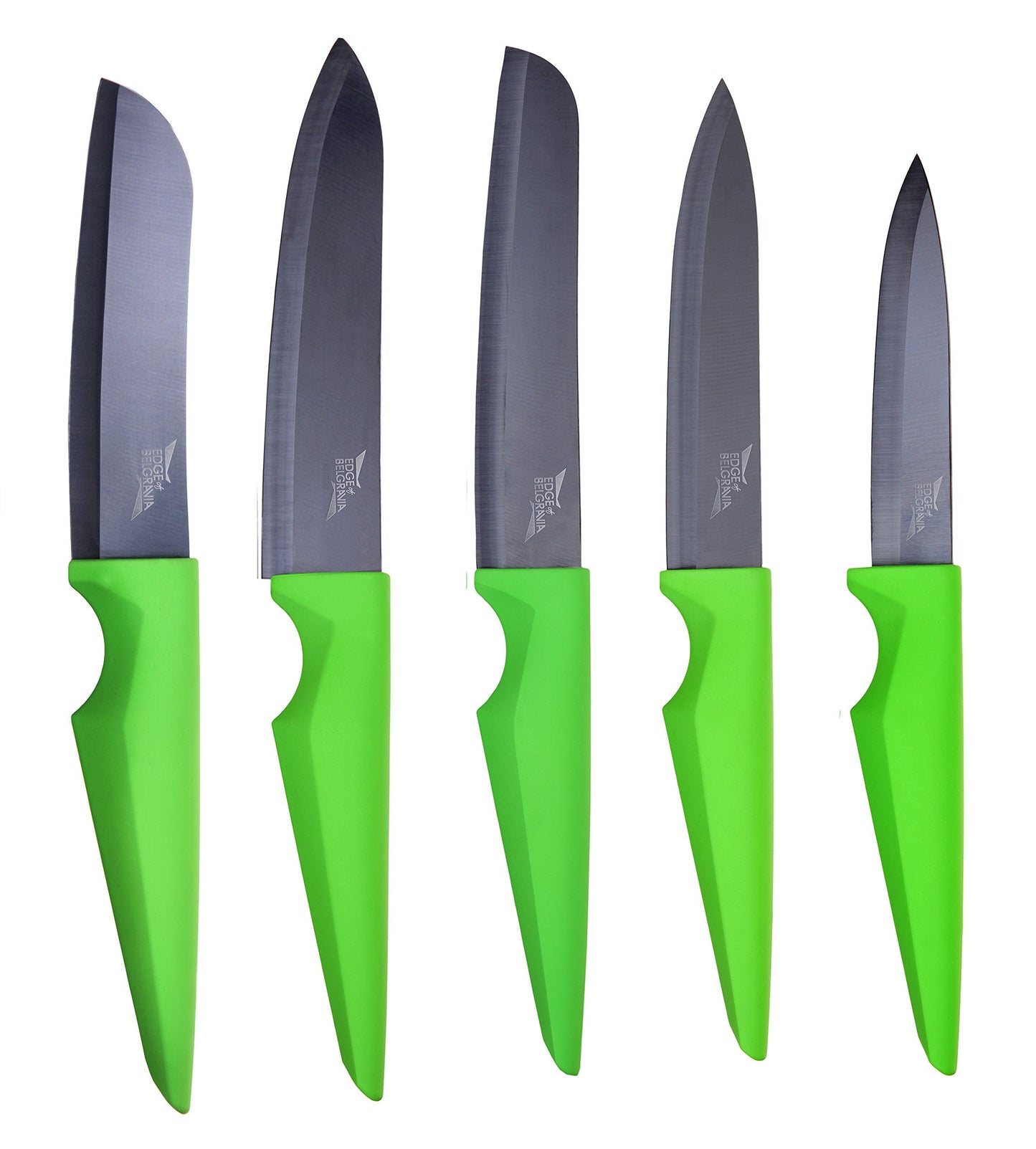 Edge of Belgravia Lime Ceramic Knife 5 Piece Set, Includes Paring Knife (4?), Utility Knife (5?), Santoku Knife (5?), Chef Knife (6?), Slicing Knife