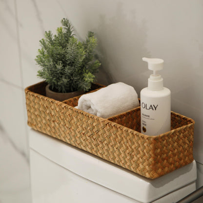Seagrass Storage Basket with 3 Sections Woven Shelf Baskets for Organizing (Natural, 37cm x 12cm x 8cm)