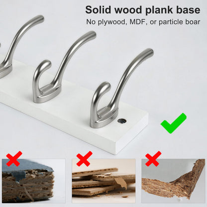 HONSKY Wall Coat Rack - 7 Double Hooks (50cm) | Wooden & Metal Towel/Coat Hanger for Entryway, Bathroom, Bedroom, Garage | Easy Install