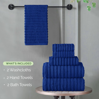 Elegant Comfort 100% Turkish Cotton Corduroy Ribbed Luxury Bath Towels 6-Piece Set, Premium Feel - Quick Dry, Highly Absorbent