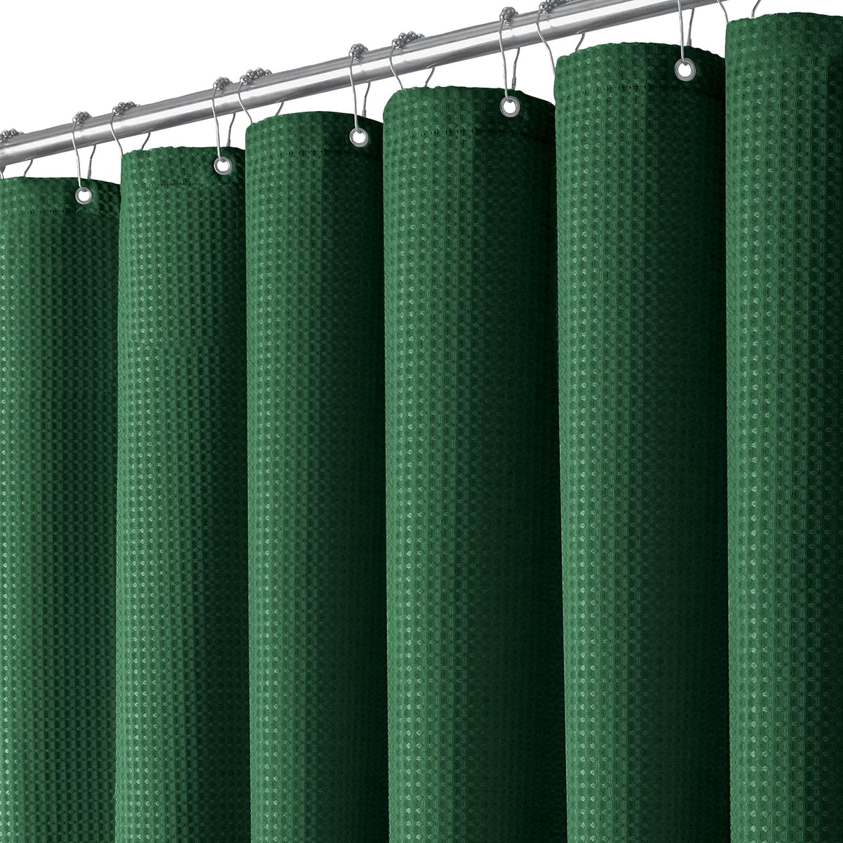BTTN Waffle Weighted Shower Curtain, Waterproof, 182x182cm, Emerald Green