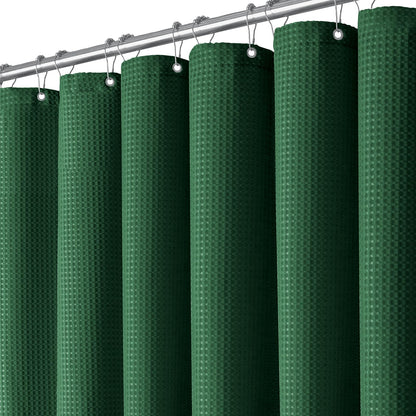 BTTN Extra Long Waffle Shower Curtain, Waterproof, 182x214cm, Emerald Green