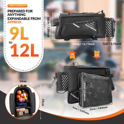 ROCKBROS Bike Pannier Bag Rear Seat Trunk Bag Bicycle Rack Rear Carrier Bag Commuter Shelf Bag Large Capacity Luggage Bag Multifunction with Rain