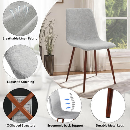 CangLong Set of 4 Retro Upholstered Grey Dining Chairs with Modern Fabric and Metal Legs, Perfect for Kitchen and Dining Room