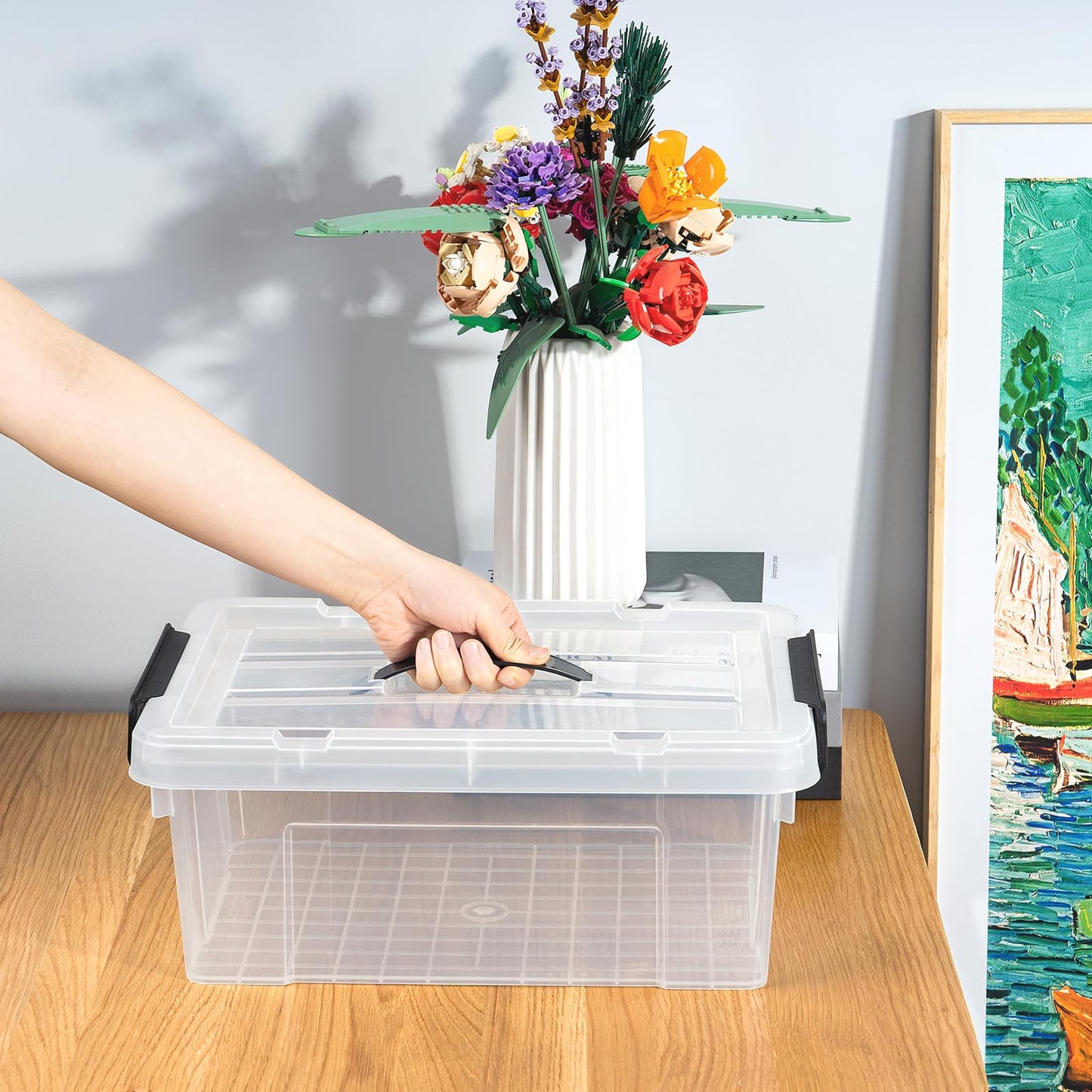 Cetomo 15L*4 Storage Boxes, Carry Plastic Storage Box with Lids, Clear Organizing Container with Handle and Secure Latches